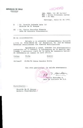 [Carta del Jefe de Gabinete de la Presidencia a Alcalde (S) de El Bosque]