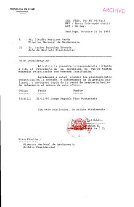 [Oficio Gab. Pres. Ord. N° 5419 de Jefe de Gabinete Presidencial, remite copia de carta que se indica]