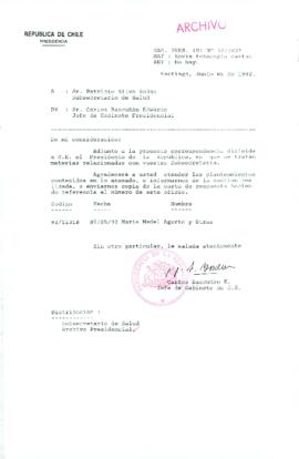 [Carta del Jefe de Gabinete de la Presidencia a Subsecretario de Salud]