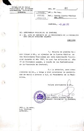 [Oficio Ord. N° 4 de Gobernador de Chañaral, remite cuenta pública ano 1991]