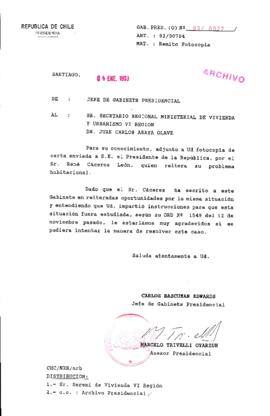[Oficio Gab. Pres. Ord. N° 0022 de Jefe de Gabinete Presidencial, remite copia de carta]