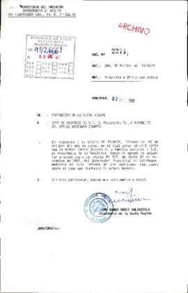 [Carta de respuesta de la Intendencia de la Sexta Región dirigida al Jefe de Gabinete Presidencial]