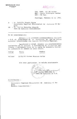 [Oficio  Gab. Pres. Ord. N° 0687  de Jefe de Gabinete Presidencial, remite copia de carta que se indica]
