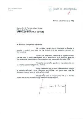 [Agradece visita del Presidente al pueblo de Extremadura]