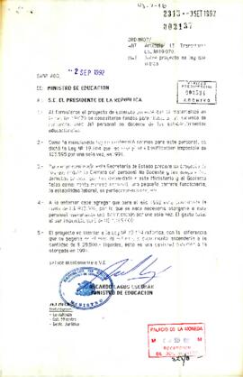 Carta del Ministerio de Educación al presidente de la República