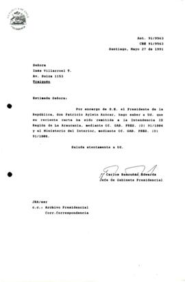 Carta  remitida a la Intendencia IX Reglón de La Araucania